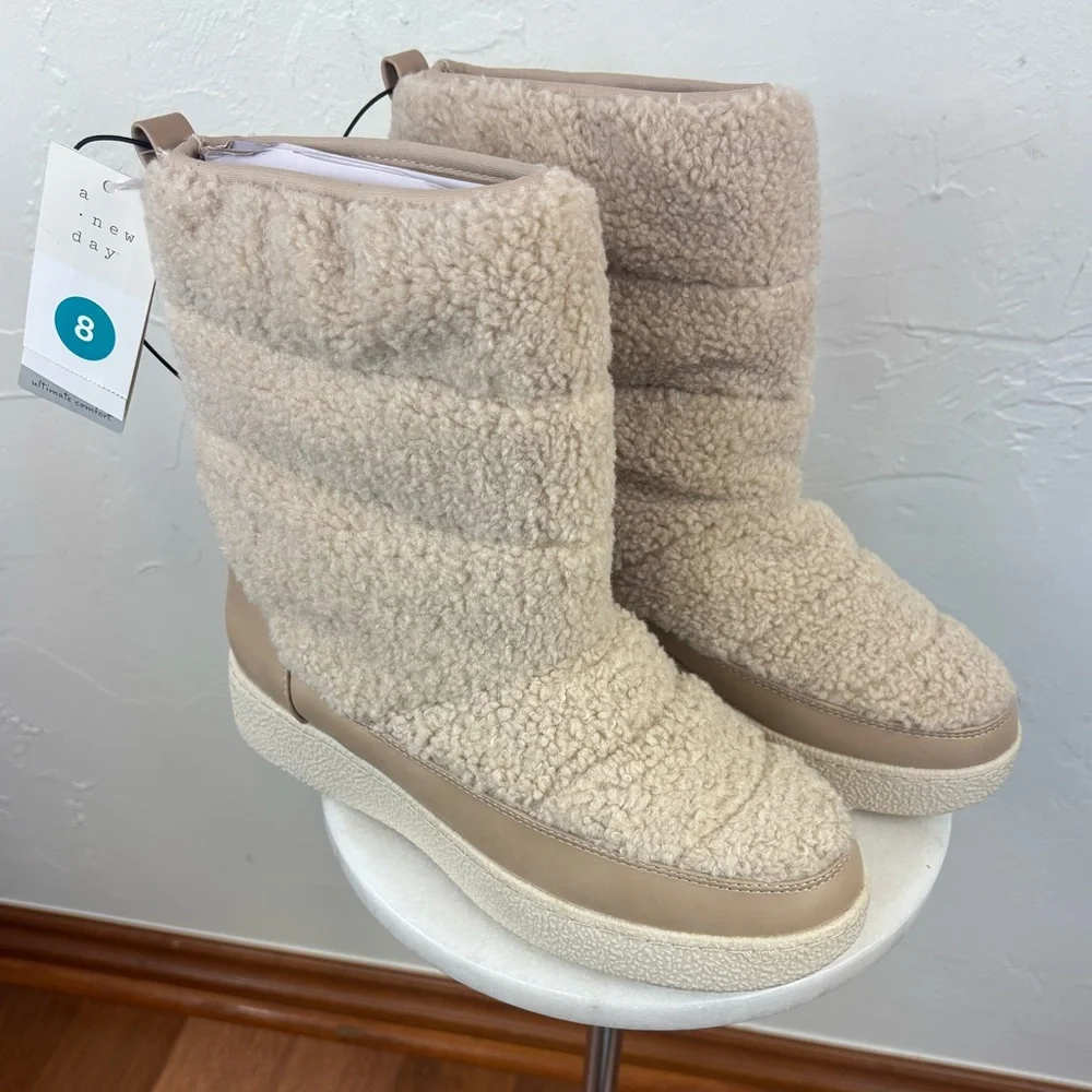 A NEW DAY Faux Fur Winter Boot Shoe Sherpa Chunky‎ Ski Bunny Snow Women NEW 8